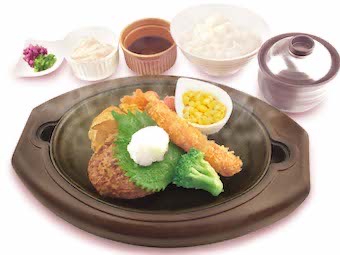 ハンバーグとエビフライランチ